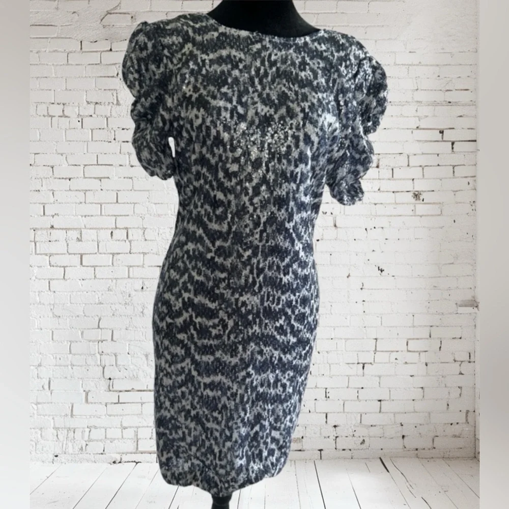 Michael Kors Dress Womens  Blue Embellished Sequin Ruched Sleeve